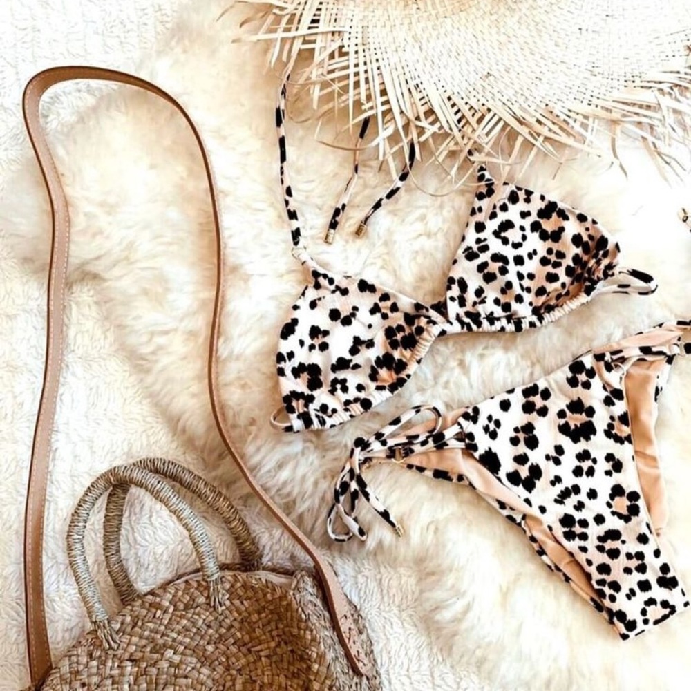 Beach Bunny White and Black Leopard Print String Bikini